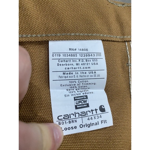 Vintage NWT Carhartt Double Knee Carpenter Jeans Pants 44x34 Made In USA Brown - Picture 5 of 11